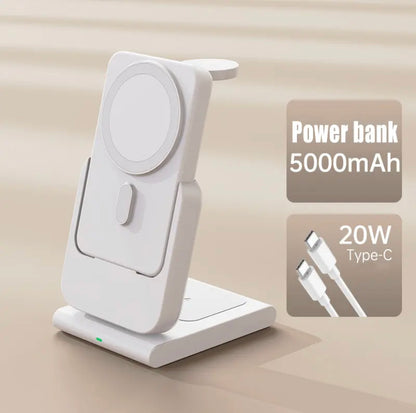 3 in 1 Wireless Charging Station Foldable Fast Charger Stand with Portable Battery Power Bank