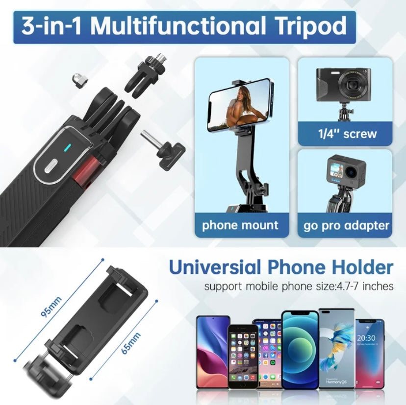 1.8m Selfie Stick Tripod for iPhone with Remote Control with Panoramic Ball Head Holder